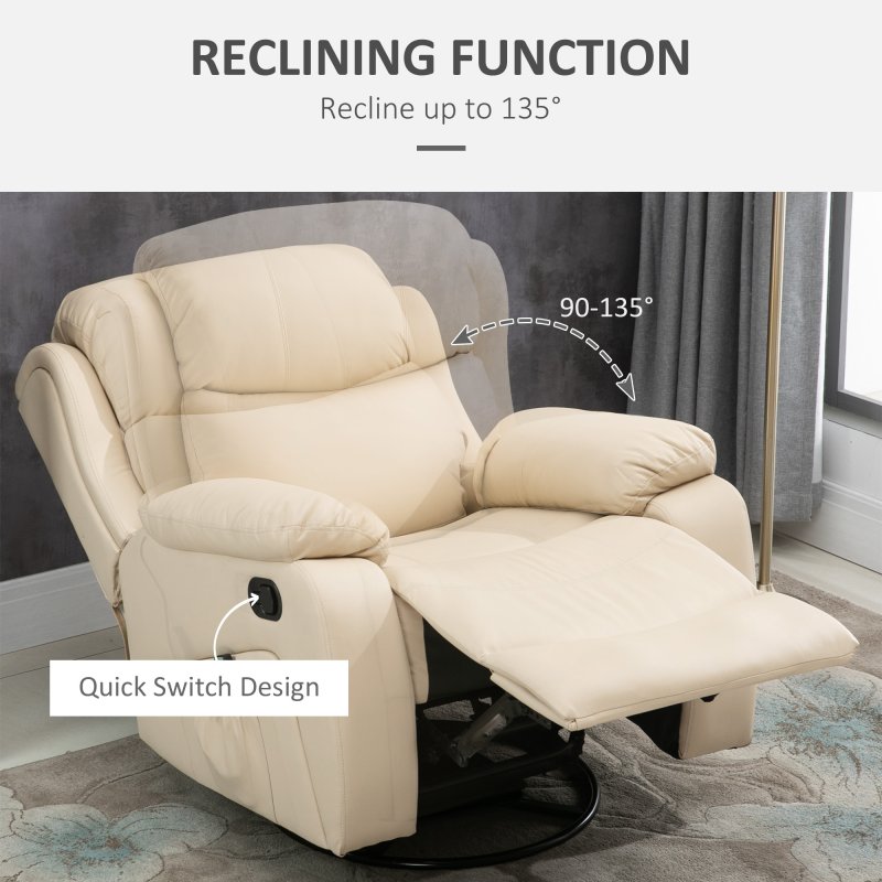 HOMCOM PU Leather Massage Recliner Chair with 8 Points and Heat, Manual Reclining Chair with Swivel Base, Footrest and Remote, Rocking Armchair, Beige