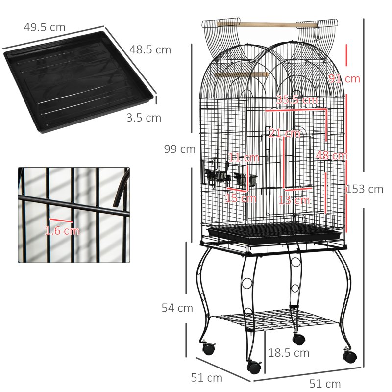 PawHut Bird Cage Budgie Cage Large Aviary for Parrot Finch Cockatiel with Stand, Shelf, Top Access