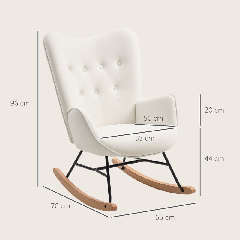 HOMCOM Rocking Chair, Modern Upholstered Velvet Armchair with Solid Wood Legs and Metal Frame for Living Room, Bedroom, Cream