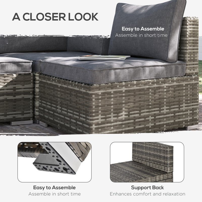 Outsunny Armless Rattan Garden Chair, Outdoor Rattan Chair with Cushions, PE Wicker Garden Furniture with Steel Frame, Adjustable Footpads for Garden, Terrace, Deep Grey