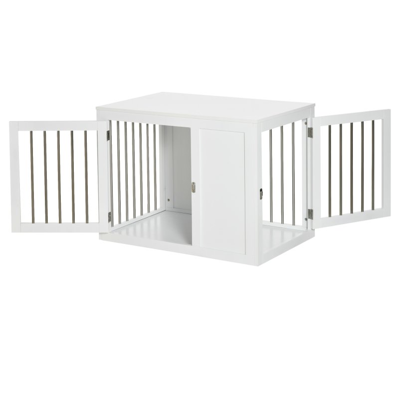 PawHut Furniture Style Dog Crate with Two Doors, End Table Pet Cage Kennel with Locks, for Medium Dogs - White