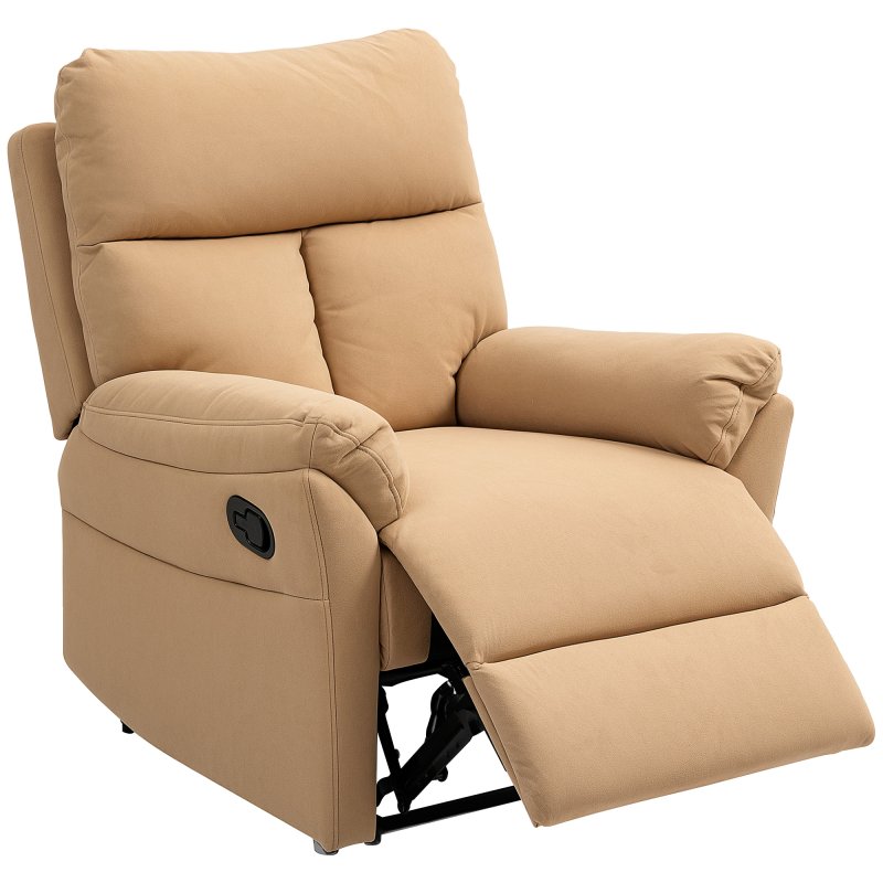 HOMCOM Recliner Armchair with Thick Padded Spring Cushion, Microfibre Manual Reclining Chair with Adjustable Leg Rest for Living Room, Bedroom, Light Brown