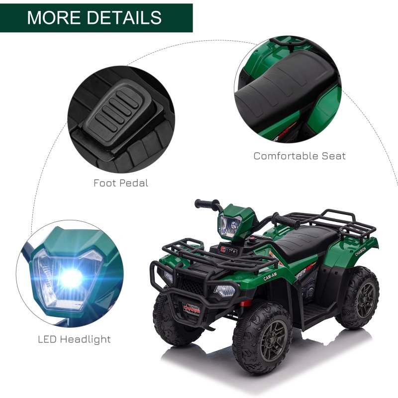 HOMCOM 12V Electric Quad Bike for Kids, Ride-On Car w/ Forward, Reverse Functions, Music, LED Headlights, for Ages 3-5 Years - Green