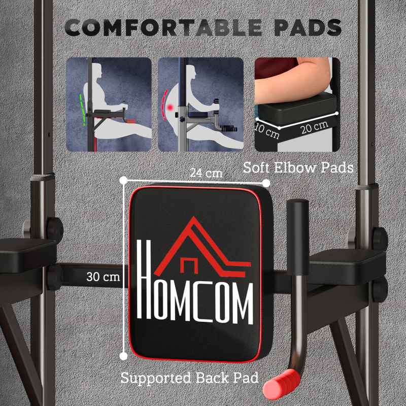 HOMCOM Power Tower Station with Dip Stand, Pull Up Bar Home Office Gym Training Workout Equipment