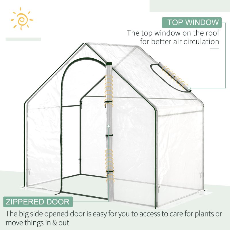 Outsunny Walk In PVC Greenhouse Garden Outdoor Flower Planter Steel Frame w/ Zipped Door & Window 180 x 100 x 168CM Clear