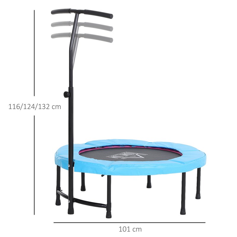 HOMCOM 40" Fitness Trampoline with Adjustable Handle, Rebounder Trampoline, Mini Jumper for Indoor Exercise Workout, Blue