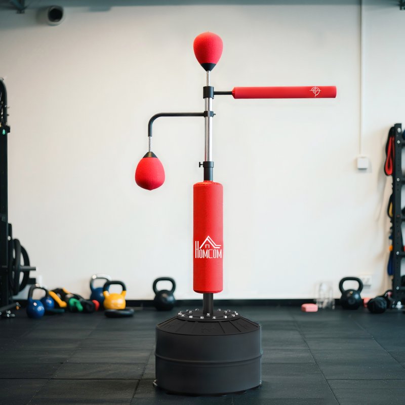 HOMCOM 4-in-1 Boxing Punching Bag Free Standing with 2 Speed Balls, 360 Degree Relax Bar, PU-Wrapped Boxing Bag and Fillable Base, 160-230cm Adjustable Height, Red