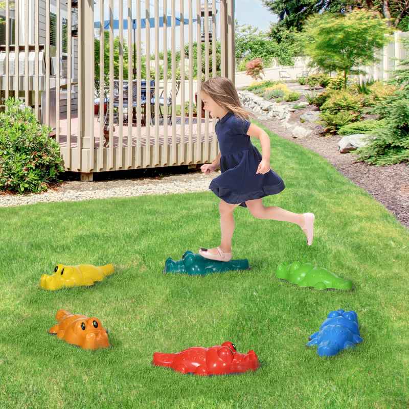 ZONEKIZ Kids Stepping Stones, 6PCs Balance River Stones, Crocodile-Designed Sensory Toy with Anti-Slip Edge, Indoor Outdoor Obstacle Courses, Stackable