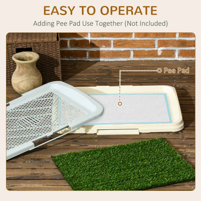 PawHut Dog Toilet, Puppy Training Pad Indoor, Portable Puppy Pad with Artificial Grass, Grid Panel, Tray, 63 x 48.5cm