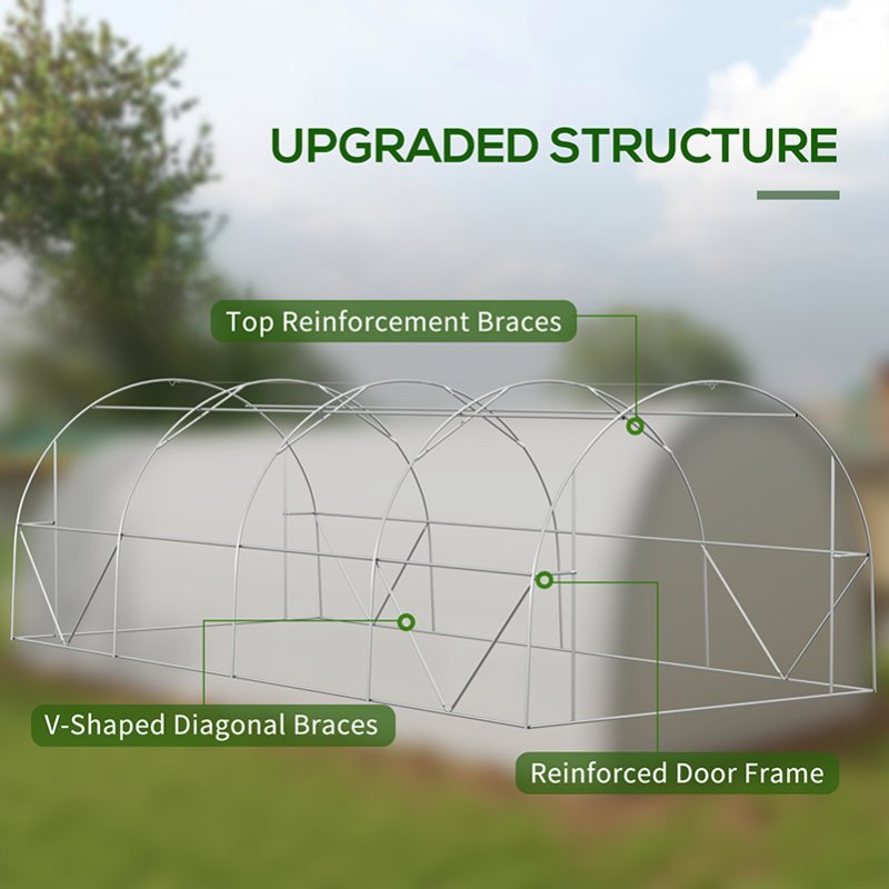 Outsunny 6 x 3(m) Walk-in Polytunnel Greenhouse with Upgraded Structure, Zipped Roll Up Mesh Door, 8 Mesh Windows, Tunnel Warm House Tent with PE Cover, 15 Plant Labels and Gloves, White