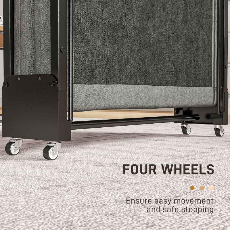 HOMCOM Folding Bed with Mattress, Foldable Guest Bed on Wheels, Portable Single Bed with 7cm Mattress, 188 x 76cm, Grey