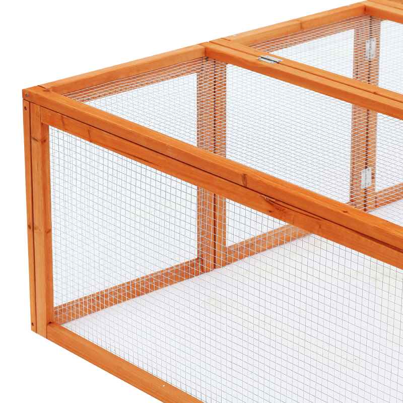 Pawhut Rabbit Run Wooden Rabbit Hutch Cage 6ft with Wire Mesh, Openable Roof, Play Space for Outdoor, 181 x 100 x 48 cm, Natural Wood Finish