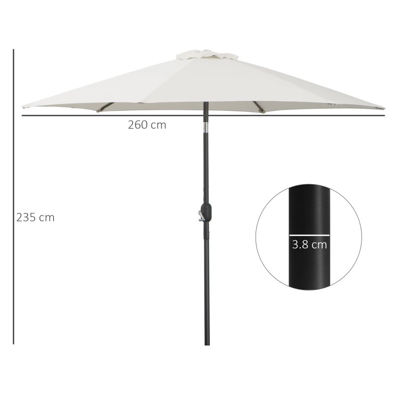 Outsunny 2.6M Garden Parasol Umbrella with Tilt and Crank, Outdoor Sun Parasol Sunshade Shelter with Aluminium Frame, Grey