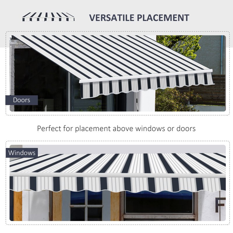 Outsunny 4 x 3(m) Garden Patio Manual Awning Canopy Aluminium Sun Shade Shelter Retractable for Backyard, Blue and White