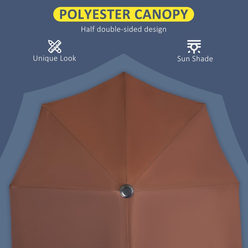 Outsunny 2m Half Parasol Market Umbrella Garden Balcony Parasol with Crank Handle, Cross Base, Double-Sided Canopy, Coffee