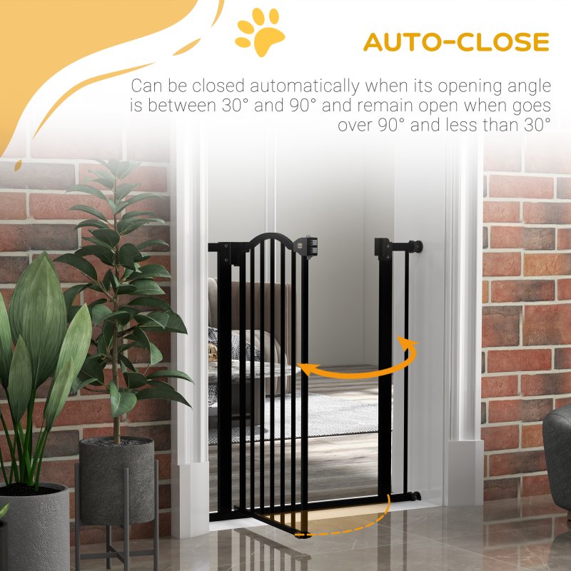 PawHut Pressure Fit Dog Stair Gate No Drilling Safety Gate Auto Close for Doorways, Hallways, 74-80cm Adjustable, 78cm Tall, Black