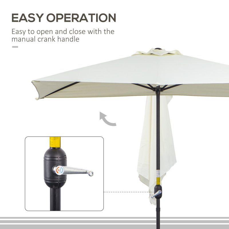 Outsunny Balcony Half Parasol Semi Round Umbrella Patio Crank Handle (2.3 m, Beige)- NO BASE INCLUDED