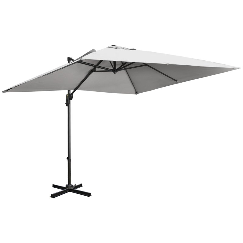 Outsunny 2.7 x 2.7 m Cantilever Parasol, Square Overhanging Umbrella with Cross Base, Crank Handle, Tilt, 360 Rotation and Aluminium Frame, Grey