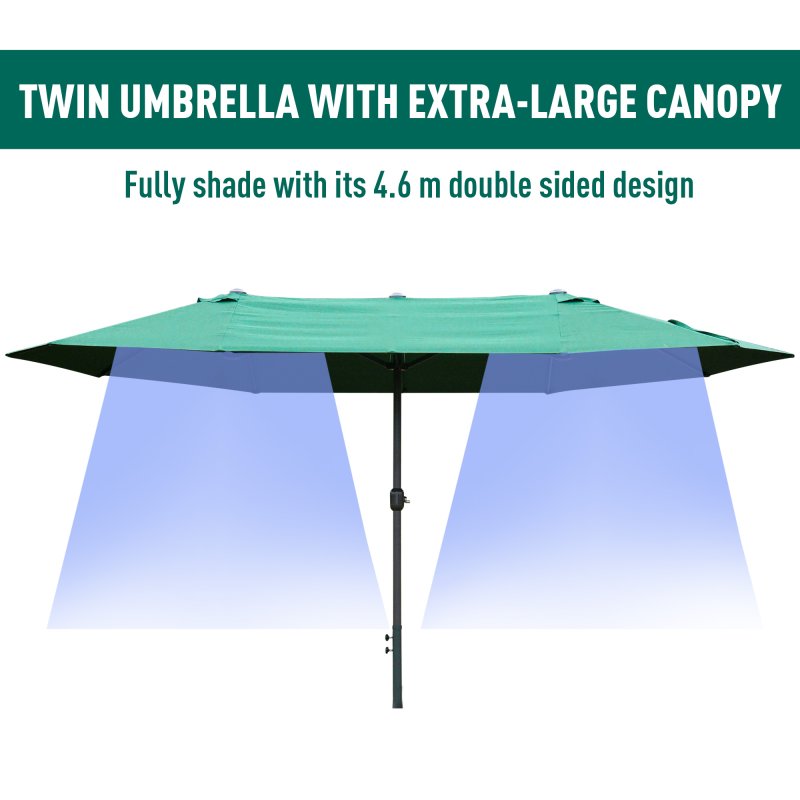 Outsunny 4.6m Garden Parasol Double-Sided Sun Umbrella Patio Market Shelter Canopy Shade Outdoor with Cross Base - Dark Green