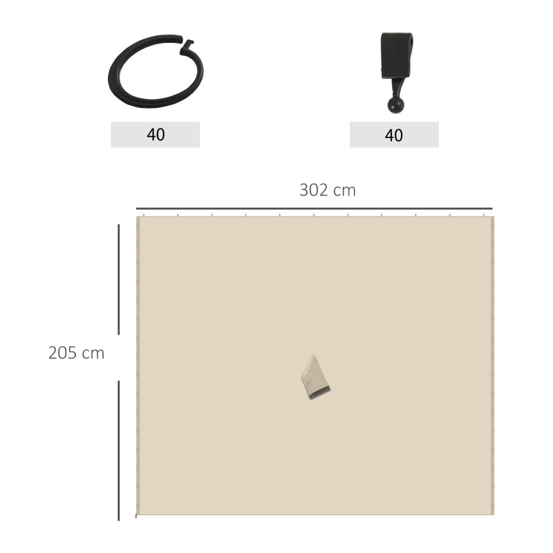 Outsunny 4 Pack Replacement Gazebo Curtains Privacy Panel for Most 3 x 3m Gazebo Canopy Pavillion Outdoor Shelter Sidewalls Accessories Beige