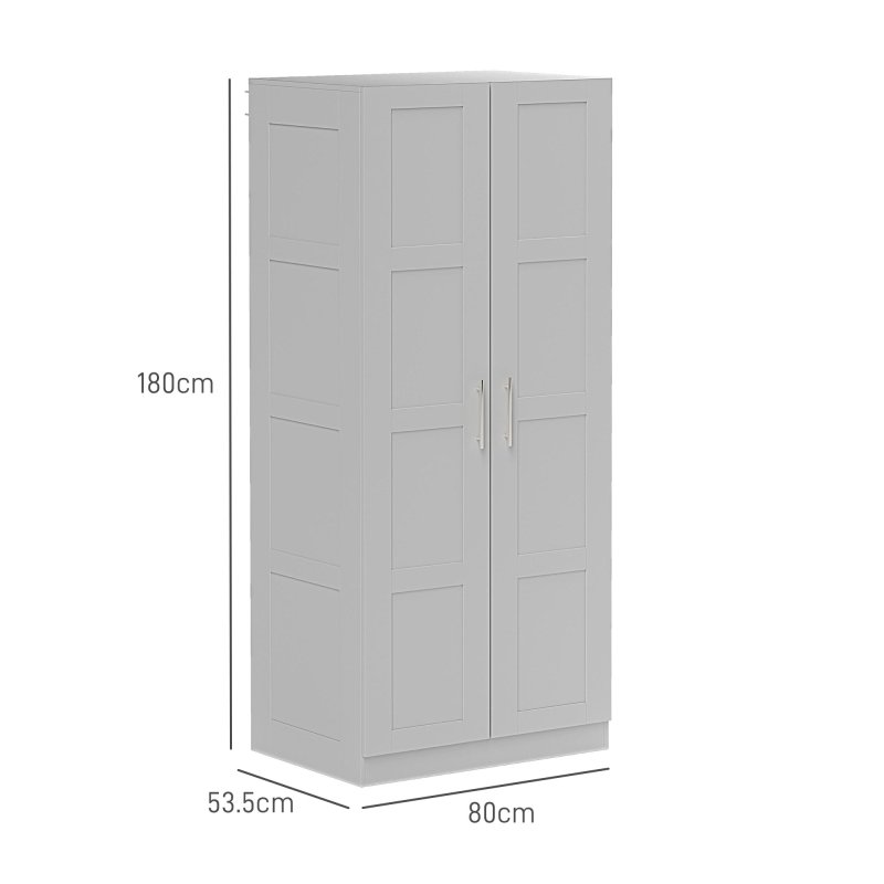 HOMCOM 2 Door Wardrobe for Bedroom, Double Wardrobe with Shelves and Hanging Rail, Modern Bedroom Furniture, Grey