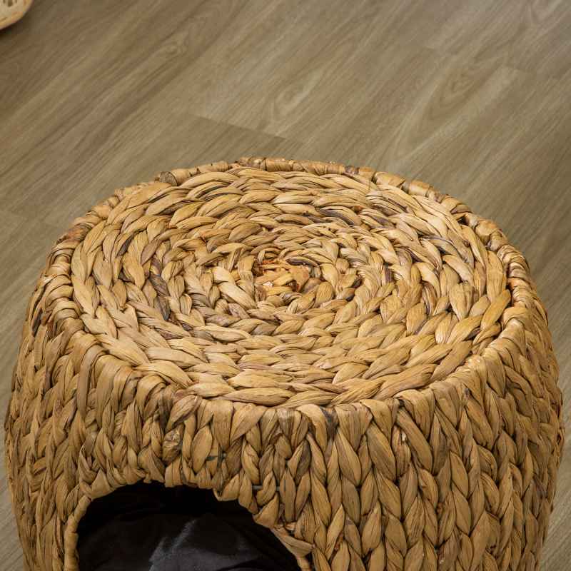PawHut Wicker Cat House Stool for Rest, Rattan Kitten Bed for Indoor and Outdoor Use, Elevated Pet Bed with Soft Washable Cushion 44 x 43 x 41 cm