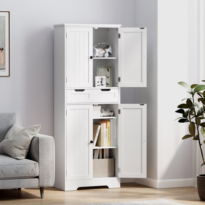 HOMCOM Tall Bathroom Cabinet, Freestanding Storage Cupboard, Bathroom Storage Cabinet with Drawer, Adjustable Shelf and Doors, 60 x 30 x 160 cm, White