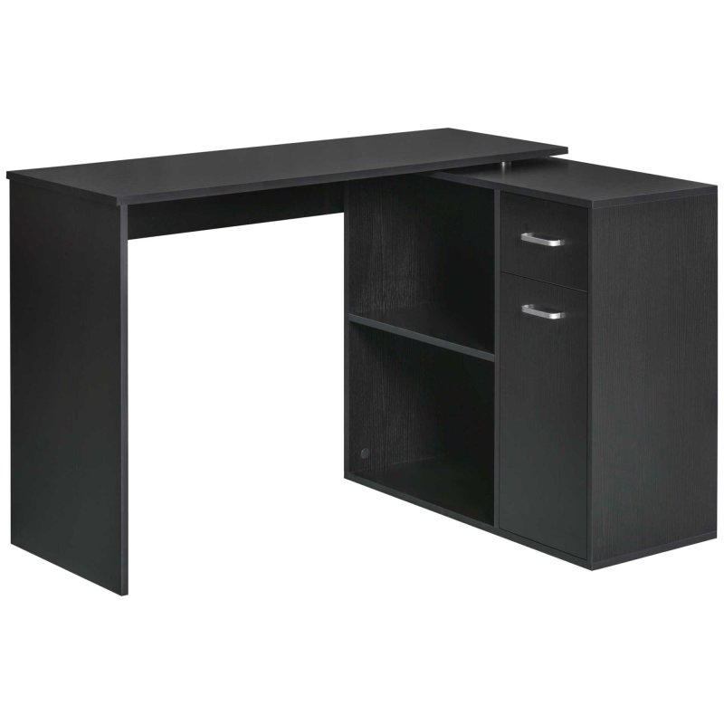 HOMCOM L-Shaped Desk, Corner Computer Desk, Adjustable Study Table with Storage Shelf, Drawer and Cabinet, Workstation for Home Offic