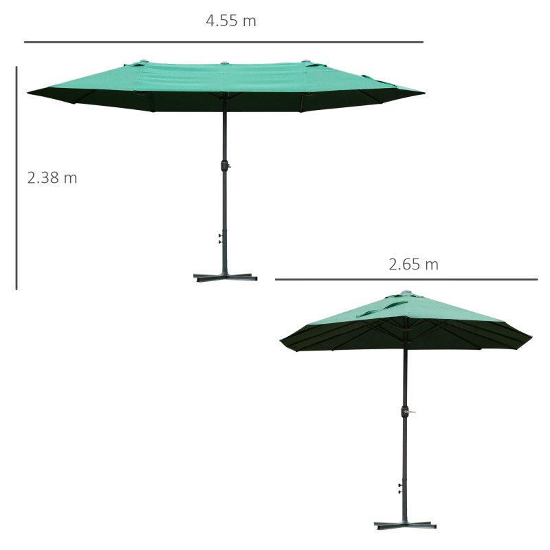 Outsunny 4.6m Garden Parasol Double-Sided Sun Umbrella Patio Market Shelter Canopy Shade Outdoor with Cross Base - Dark Green