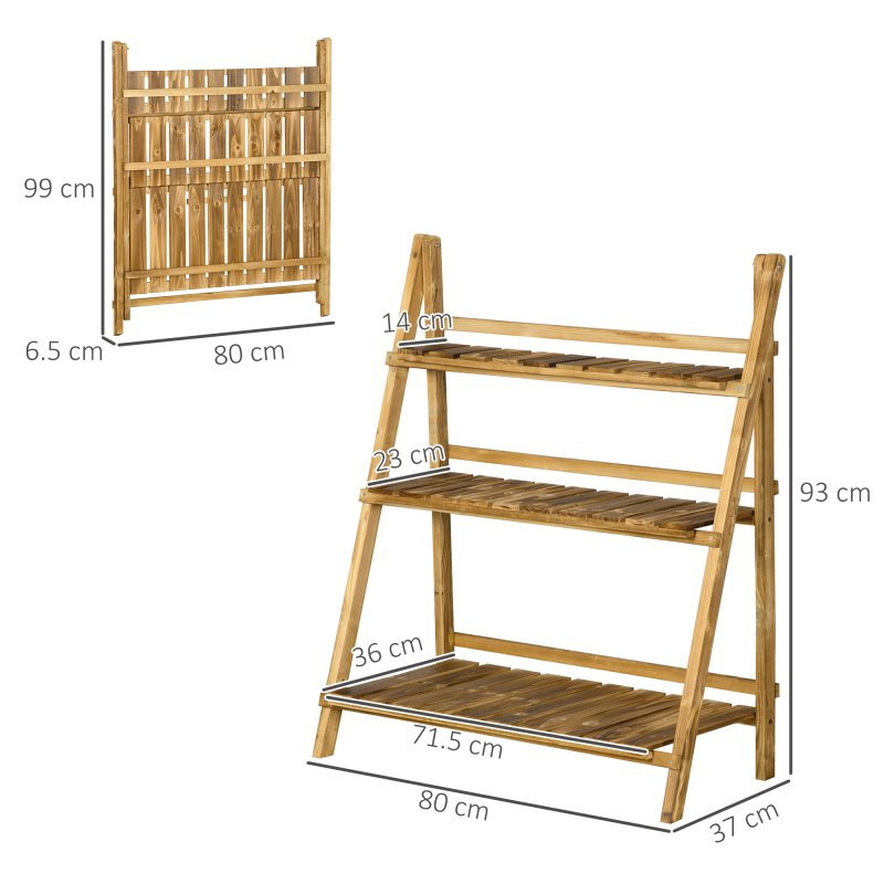 Outsunny Wooden Folding Flower Pot Stand 3 Tier Garden Planter Display Ladder Gardener Storage Shelves Rack Herb Holder (80L x 37W x 93H cm)