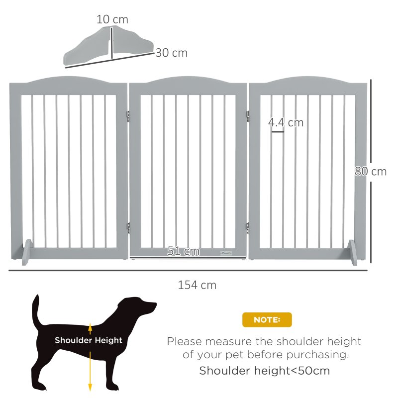 PawHut Foldable Dog Gate, Freestanding Pet Gate, Dog Barrier with Two Support Feet, for Doorways, Stairs, Halls - Grey