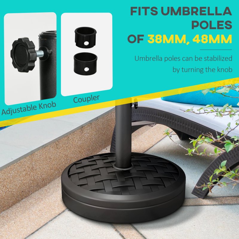 Outsunny 18kg Concrete Parasol Base with Rattan Effect, Heavy Duty Round Umbrella Stand, 45cm Dia. Patio Market Table Garden Parasol Stand for 38mm, 48mm Poles, Black