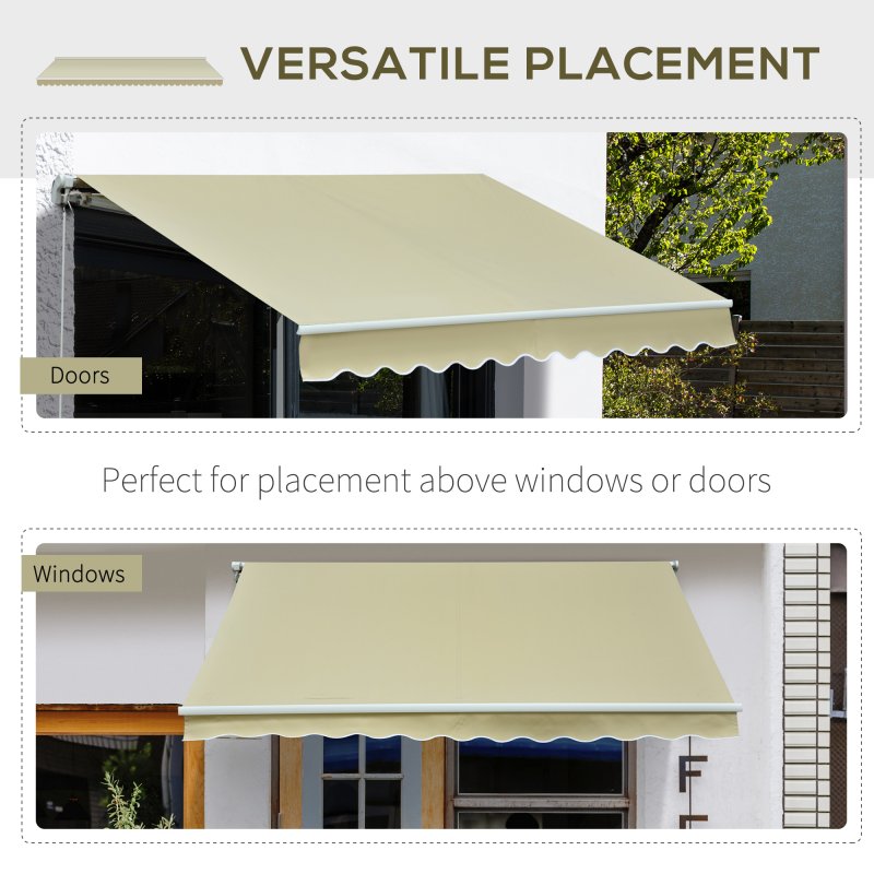 Outsunny 3m x 2.5m Garden Patio Manual Awning Canopy Sun Shade Shelter with Winding Handle Retractable Cream White