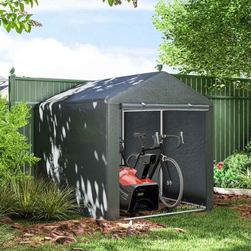Outsunny 1.6 x 2.2m Garden Storage Shed Tent, Portable Shed Shelter with Galvanised Steel Frame and Large Door, for Motorbike, Garden Tools, Bike Storage, Dark Grey