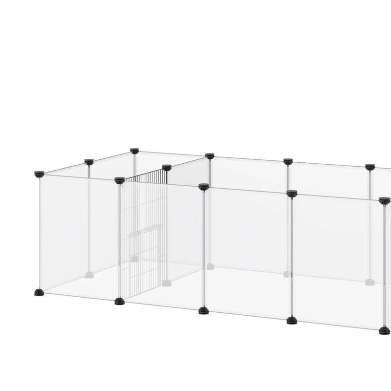 PawHut Pet Playpen, DIY Small Animal Cage, 18 Panels Portable Metal Fence, for Guinea Pigs, Hedgehogs, 175 x 70 x 45cm - White