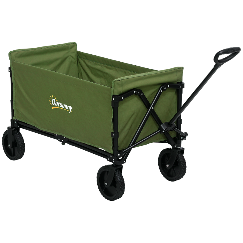 Outsunny 120L Festival Trolley on Wheels, Folding & Compact Camping Trolley Cart with Adjustable Handle for Garden, Beach, Fishing, Green