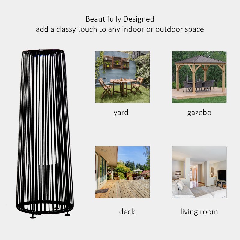 Outsunny Garden Rattan Lamp, 61 cm Tall Solar Rattan Floor Lamp, Solar Garden Light with Auto On/Off LED Light, IP44 Waterproof for Outdoor, Porch, Pathway, Terrace, Black