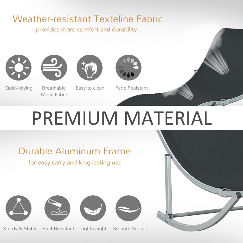 Outsunny Set of 2 S-shaped Foldable Lounge Chair Sun Lounger Reclining Outdoor Chair for Patio Beach Garden, Black