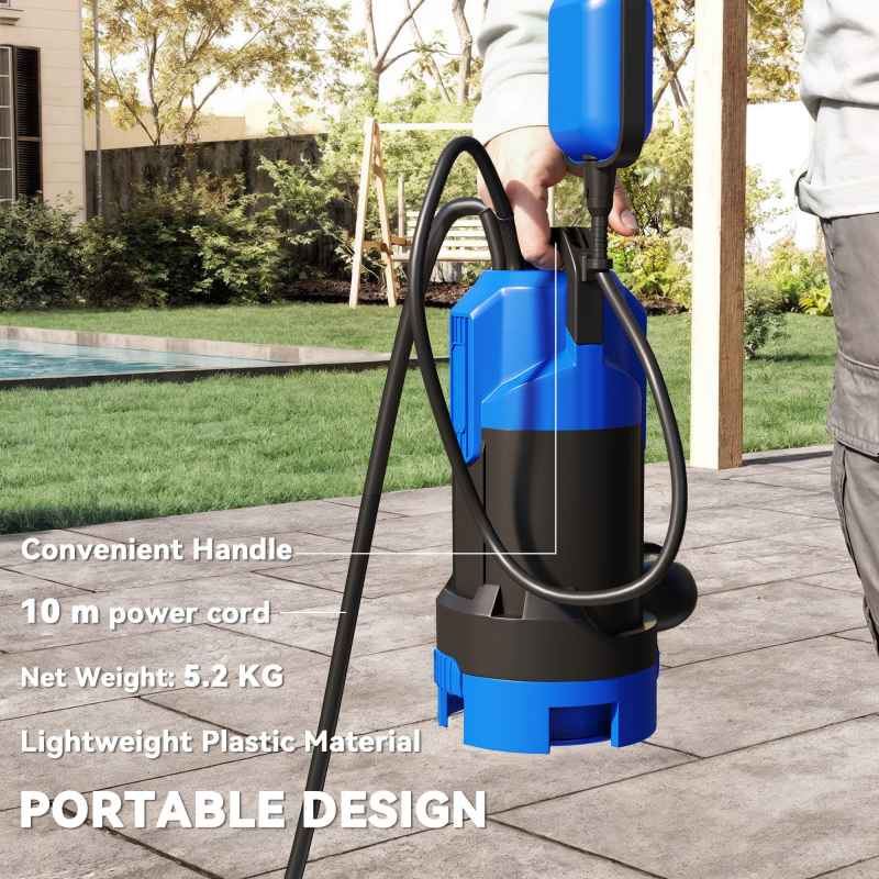 Outsunny 750W Submersible Water Pump for Dirty/Clean Water, 20000L/H Electric Sump Pump with Float Switch, Drain Water from Garden Pond, Hot Tub, Ditches, Portable and Lightweight