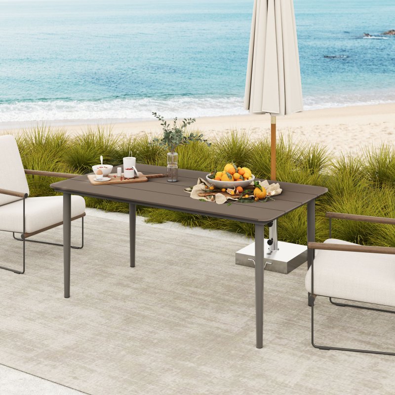 Outsunny Garden Table, Outdoor Dining Table for 6 People, 160 x 90 x 74 cm, with Rust Resistant Metal Frame, WPC Top, for Balcony, Terrace, Dark Grey