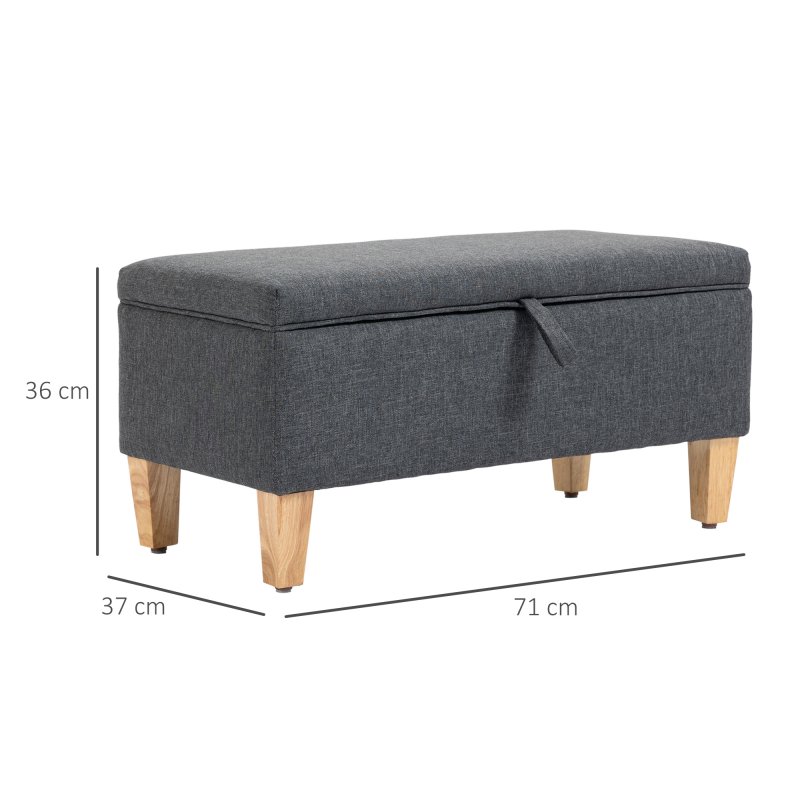 HOMCOM Linen Storage Ottoman Padded Footstool with Rubberwood Legs for Storage Box, Bed End, Shoe Bench, Seating