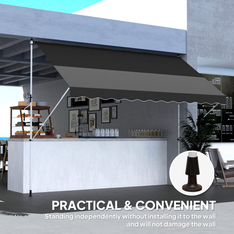 Outsunny Balcony 3 x 1.5m Manual Adjustable Awning, DIY Patio Clamp Awning Canopy, Retractable Shade Shelter Easy to Move for Balcony, Black