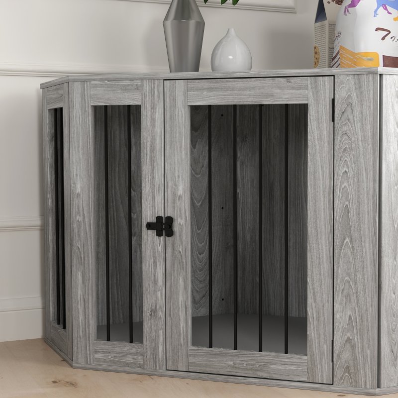 PawHut Dog Crate Furniture, Side Table Dog Kennel with Cushion, Large Door, for Large Dogs - Grey