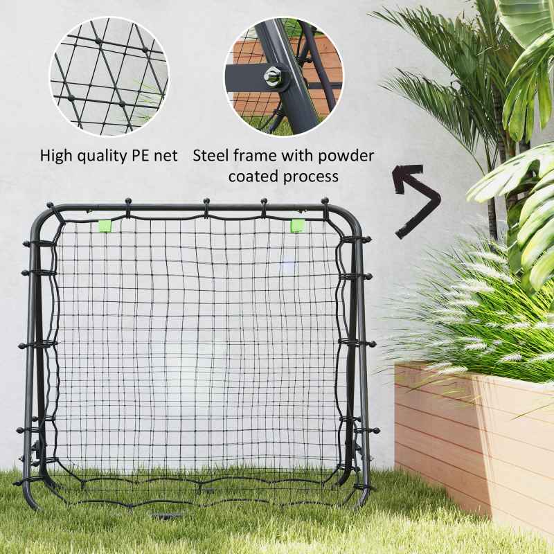 HOMCOM Double-Sided Football Rebounder Net, Football Rebound Net Target Goal with Five Adjustable Angles, Black