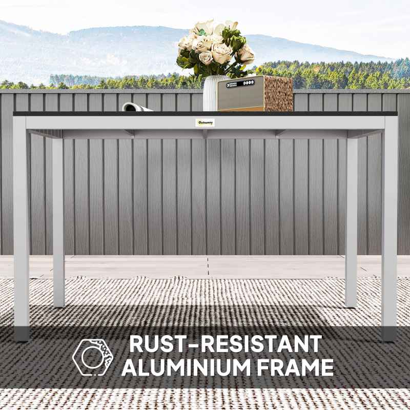 Outsunny Garden Dining Table for 4-6, 120 x 70 cm Outdoor Patio Table with Rust-Resistant Aluminium Frame, Easy Maintenance Slatted Top for Patio, Terrace, Balcony, Black