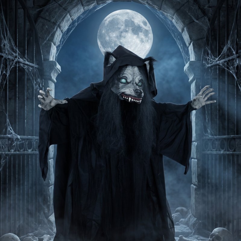 HOMCOM 170cm Life Size Animated Pop-Up Ghost with Werewolf Mask, Halloween Decorations Outdoor Indoor, Scary Halloween Animatronics Decor with Sound Touch Activated, Light Up Animated Prop