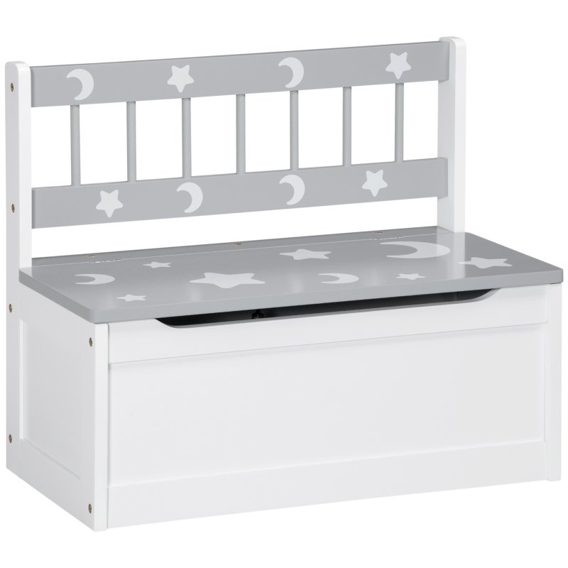 ZONEKIZ 2 In 1 Wooden Toy Box, Kids Storage Bench, Toy Chest with Safety Rod - Grey