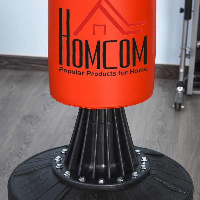 HOMCOM 155-205cm 3-IN-1 Freestanding Boxing Punching Bag Stand, Boxing Speed Trainer with Rotating Flexible Arm, Speed Ball, Fillable Base, Red