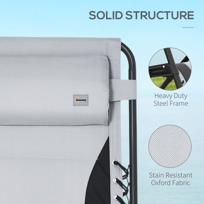 Outsunny Zero Gravity Lounger Chair Set of 2, Folding Reclining Patio Chair with Padded Seat, Cup Holder, Soft Cushion and Headrest for Poolside, Camping, Grey