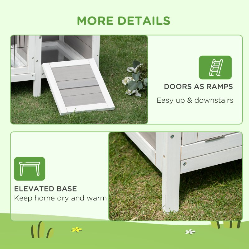 PawHut Wooden Rabbit Hutch Separable Guinea Pig Hutch Bunny Run Small Bunny House for Indoor Use w/ Slide Out Tray, 161 x 50.5 x 53.3cm - (Grey)